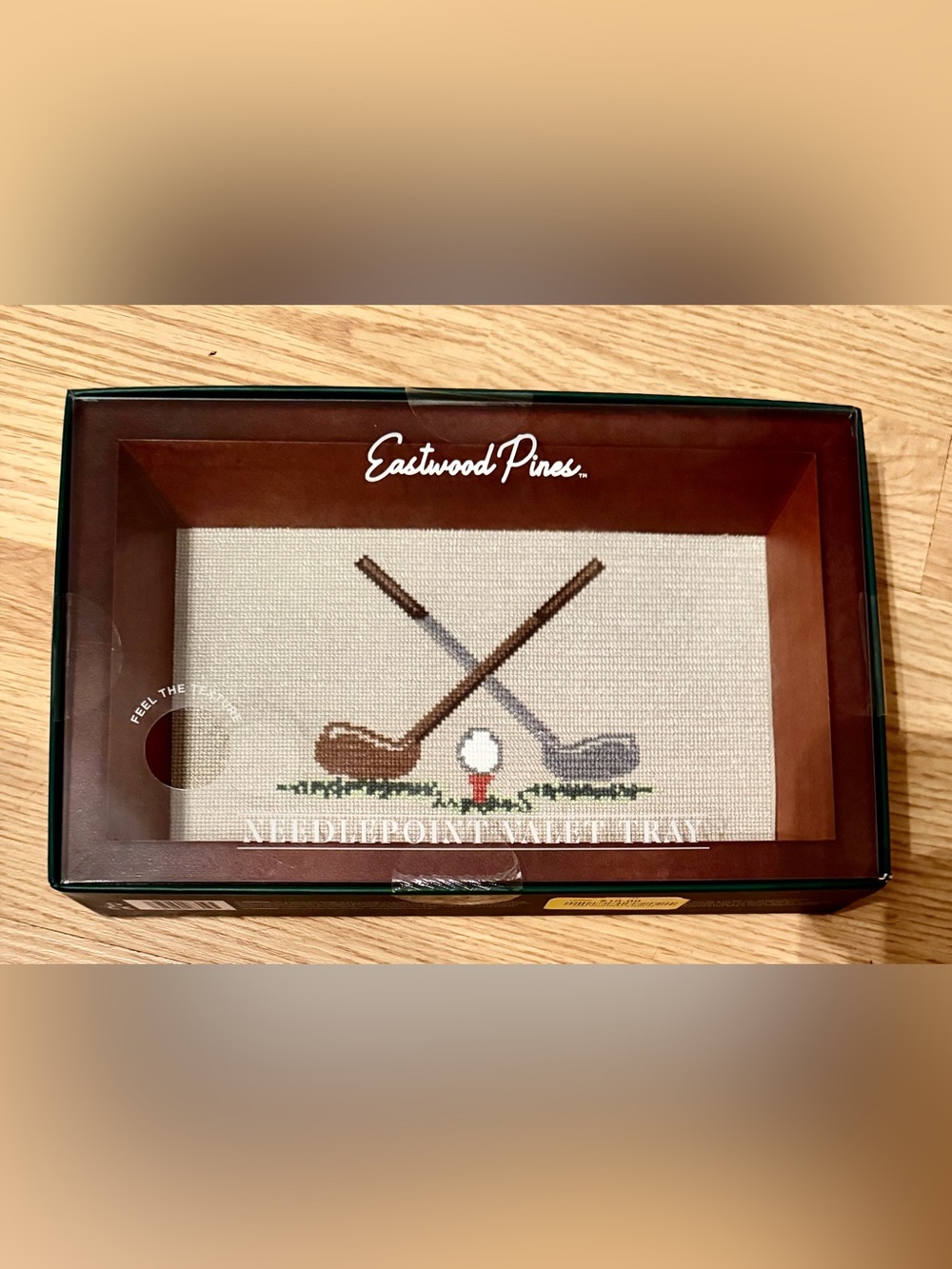 NEW Eastwood Pines official Golf Needlepoint/Wood Valet Tray.